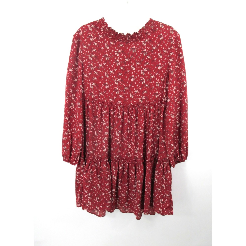BOHME Midi Prairie Dress Women Medium Red Floral Tiered Cottage Core Bohemian